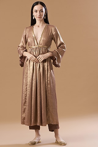 Gold Embroidered Kaftan Kurta Set by Aashima Behl