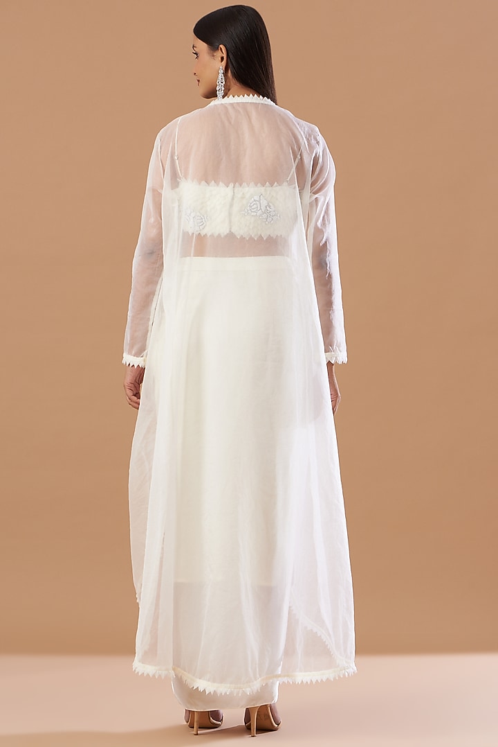 Ivory Satin Draped Skirt Set With Cape by Aashima Behl at Pernia's Pop Up Shop