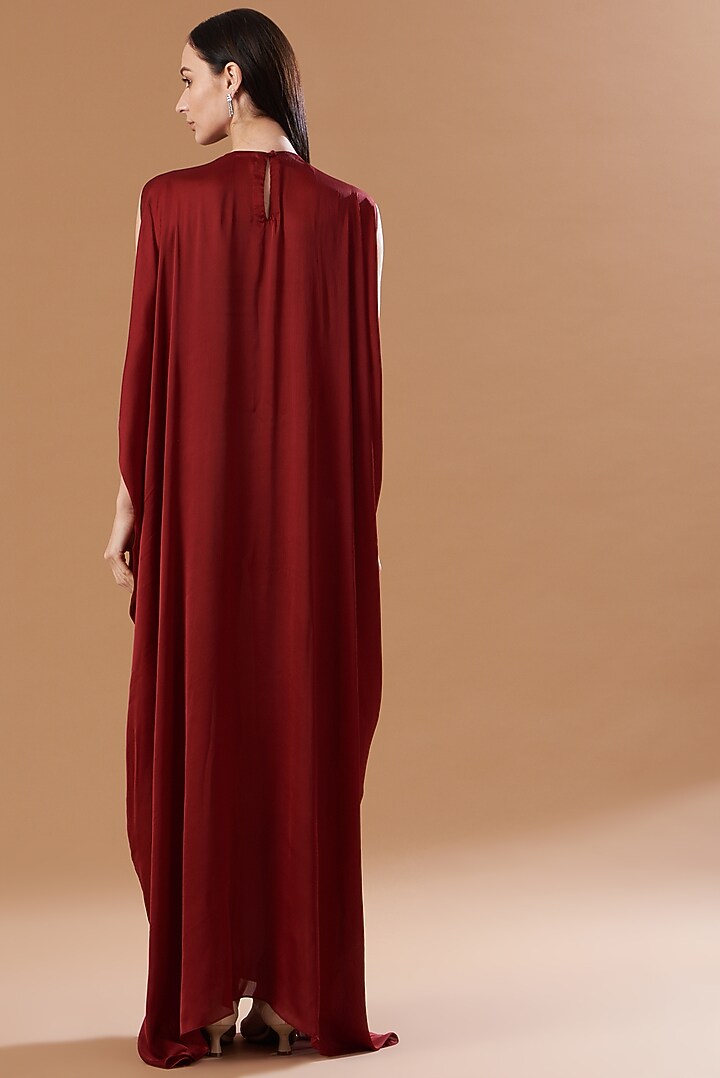 Red Embroidered Draped Kaftan Dress by Aashima Behl at Pernia's Pop Up Shop