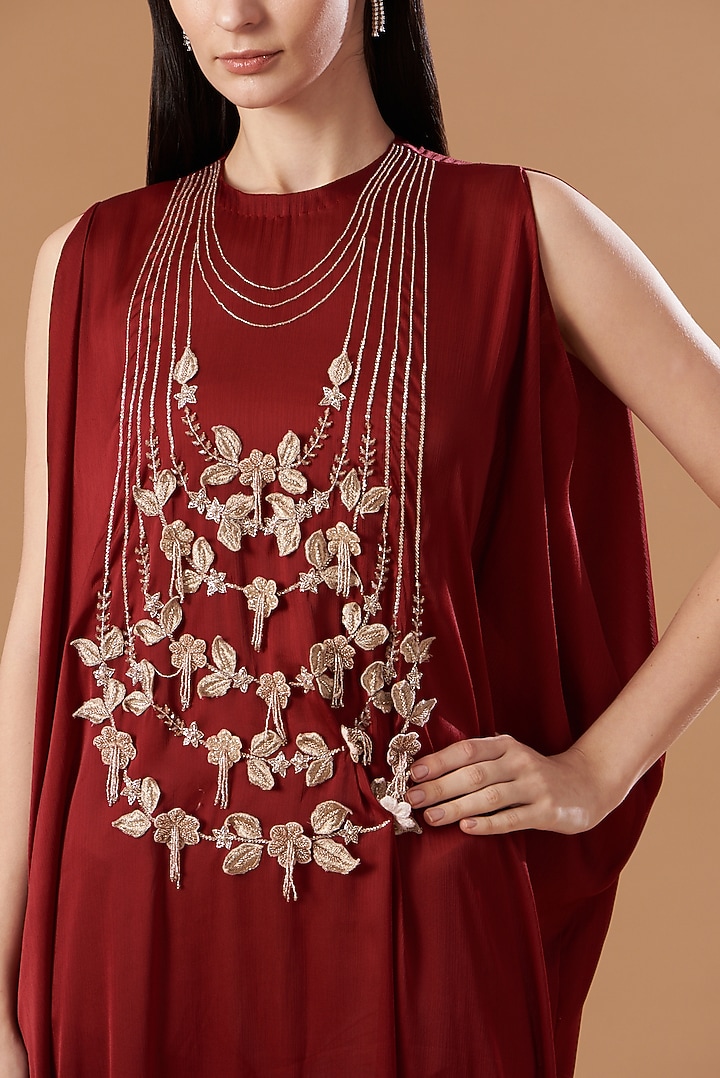 Red Embroidered Draped Kaftan Dress by Aashima Behl at Pernia's Pop Up Shop