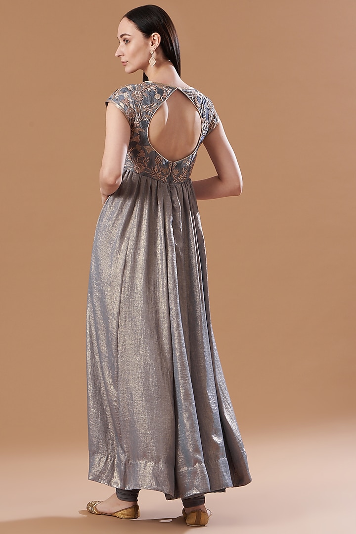 Grey Hand Embroidered Wedding Anarkali Set by Aashima Behl at Pernia's Pop Up Shop