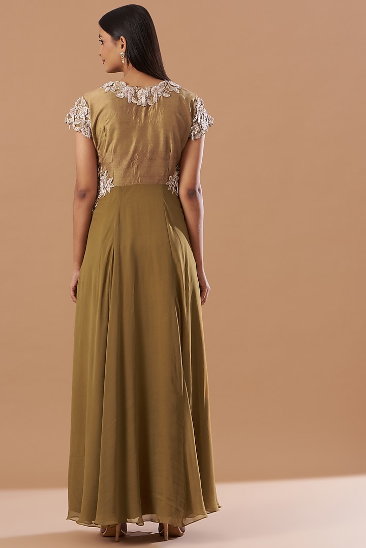 Sand Gold Embroidered Engagement Gown by Aashima Behl at Pernia's Pop Up Shop