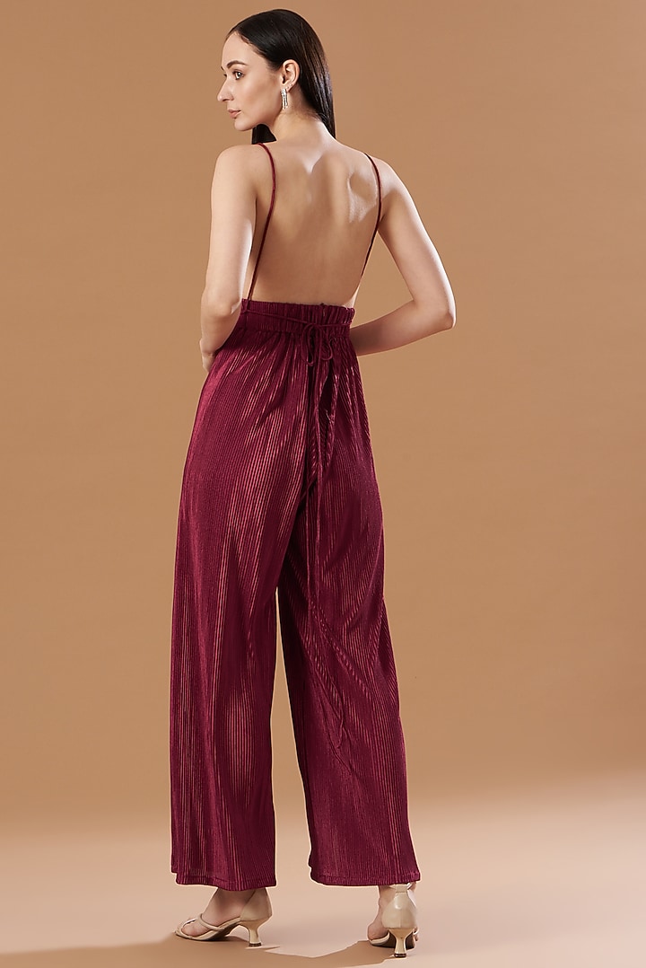Fuchsia Pink Embroidered Pleated Jumpsuit by Aashima Behl at Pernia's Pop Up Shop