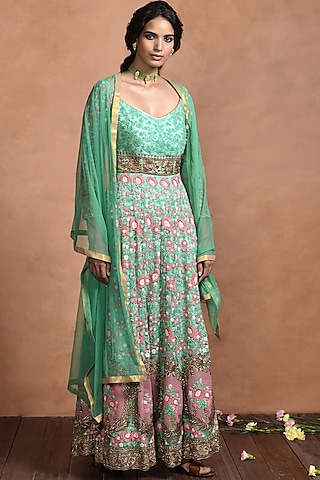 Jade Green Embroidered Anarkali Set by Aashima Behl