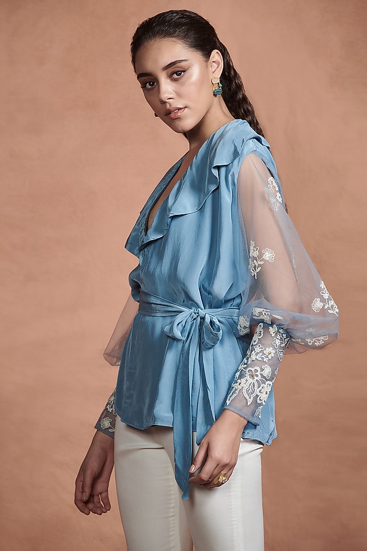 Carolina Blue Wrap Top by Aashima Behl at Pernia's Pop Up Shop