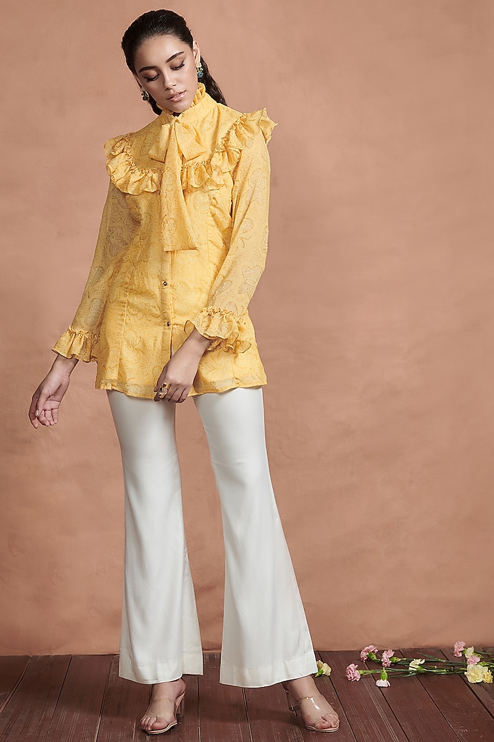 Dandelion Yellow Ruffled Top by Aashima Behl at Pernia's Pop Up Shop