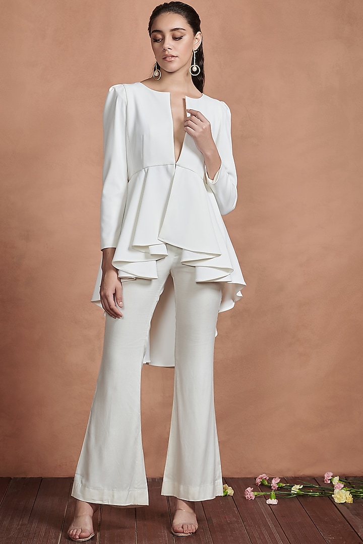 White High Low Part Blazer by Aashima Behl