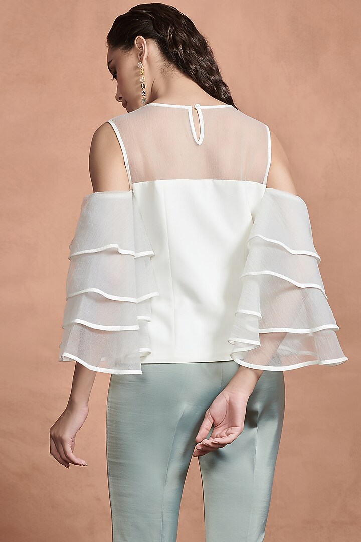 White Layered Bell Sleeves Top by Aashima Behl at Pernia's Pop Up Shop