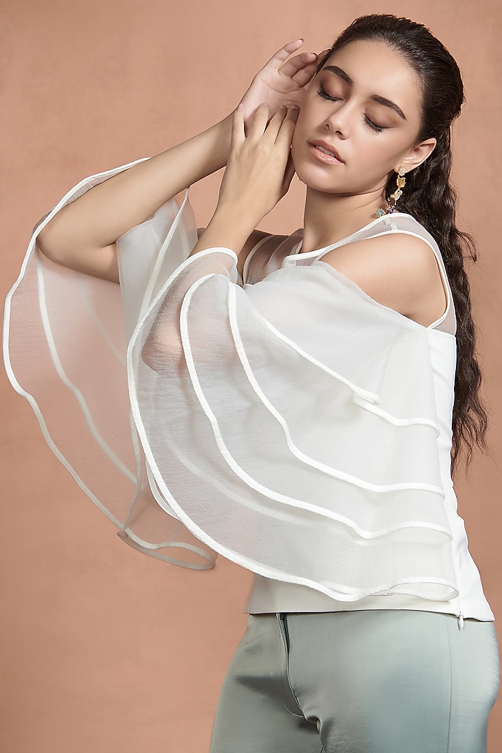 White Layered Bell Sleeves Top by Aashima Behl at Pernia's Pop Up Shop