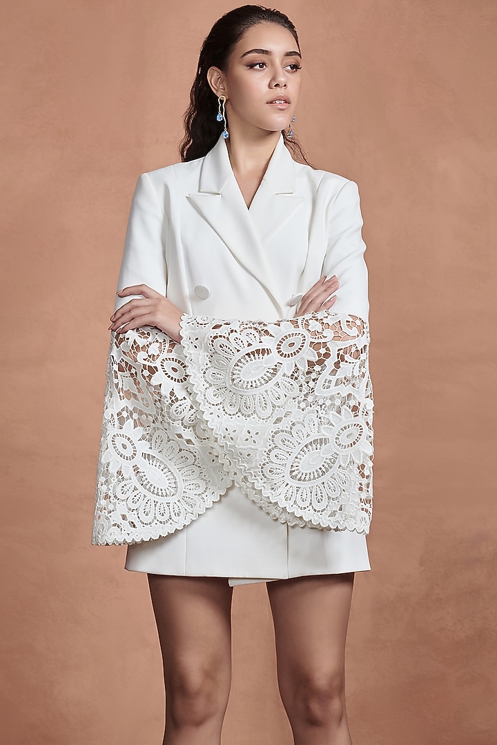 White Lace Blazer Dress by Aashima Behl at Pernia's Pop Up Shop