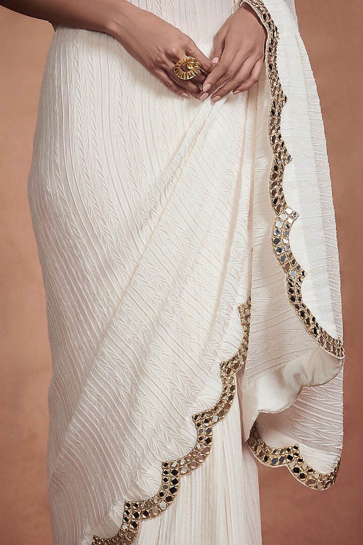 White Embroidered Wedding Saree by Aashima Behl at Pernia's Pop Up Shop
