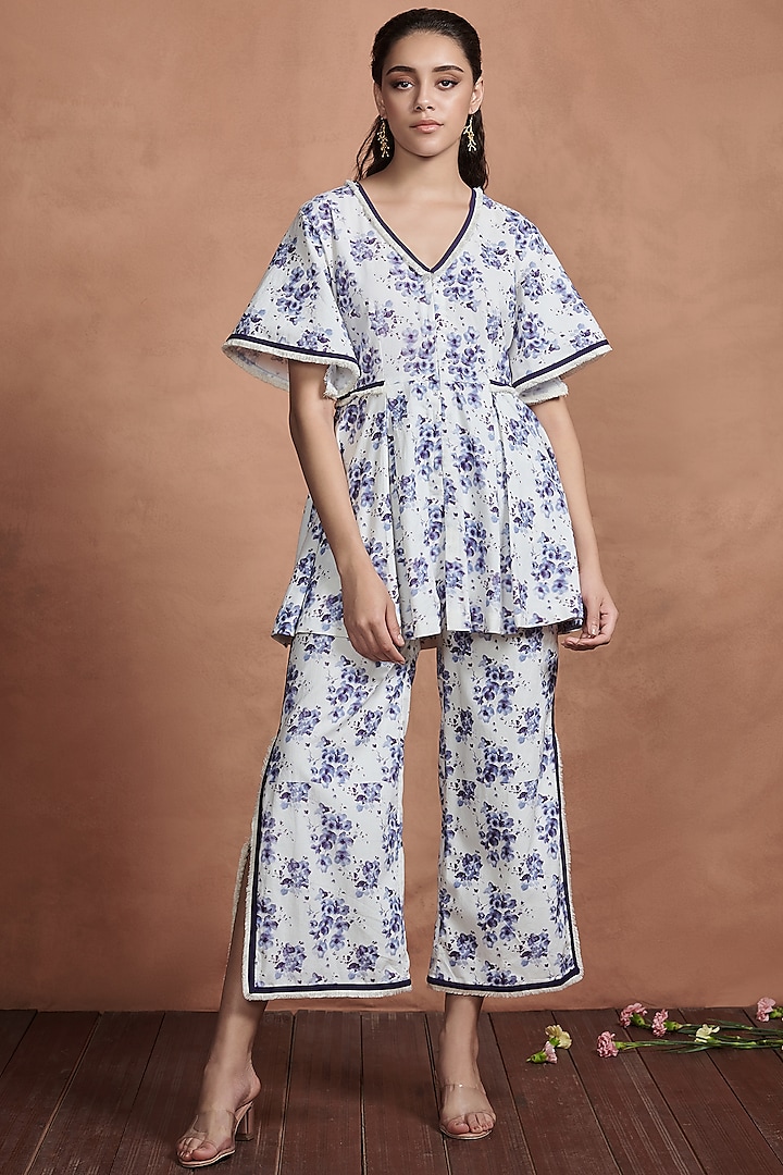 White Printed Pant Set by Aashima Behl at Pernia's Pop Up Shop