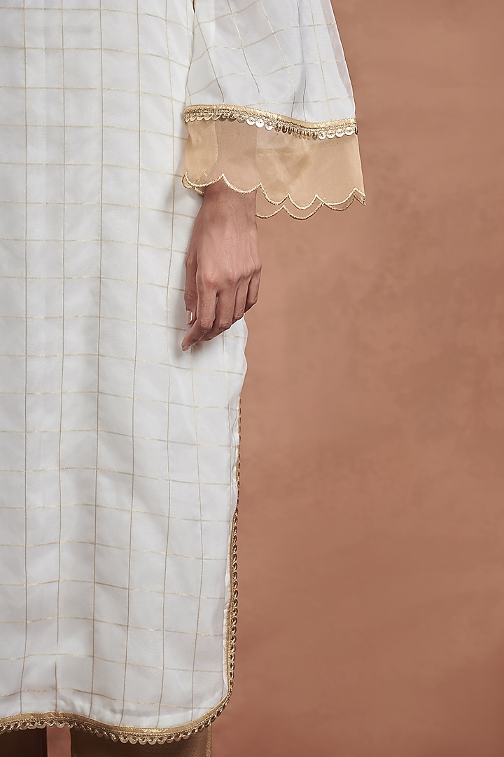 White & Gold Sequins & Brocade Kurta Set by Aashima Behl at Pernia's Pop Up Shop