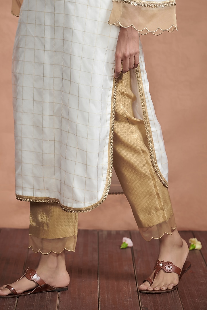 White & Gold Sequins & Brocade Kurta Set by Aashima Behl at Pernia's Pop Up Shop