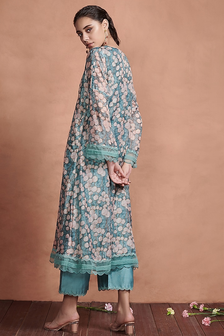 Turquoise Floral Printed Kurta Set by Aashima Behl at Pernia's Pop Up Shop