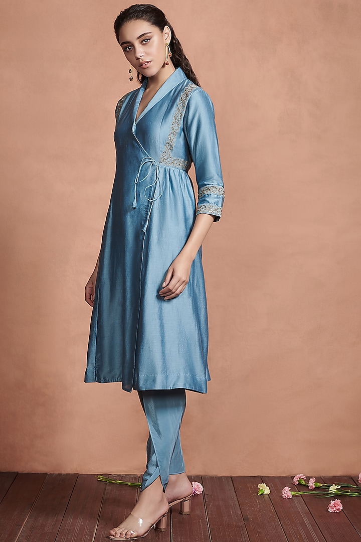 Cobalt Blue Embroidered Kurta Set by Aashima Behl