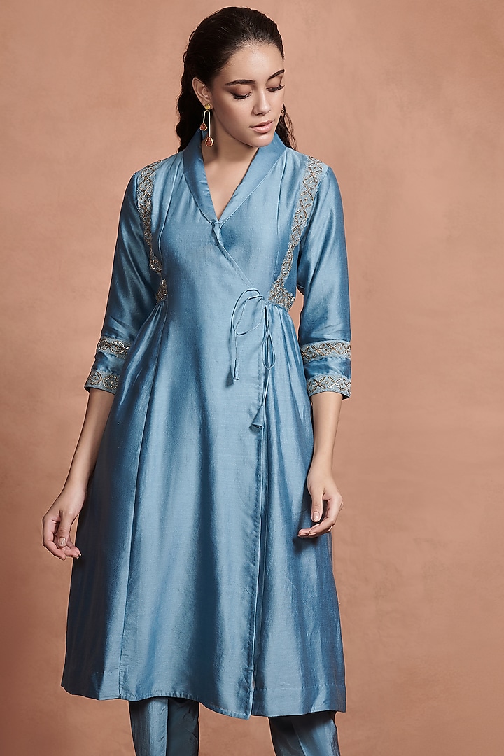 Cobalt Blue Embroidered Kurta Set by Aashima Behl at Pernia's Pop Up Shop