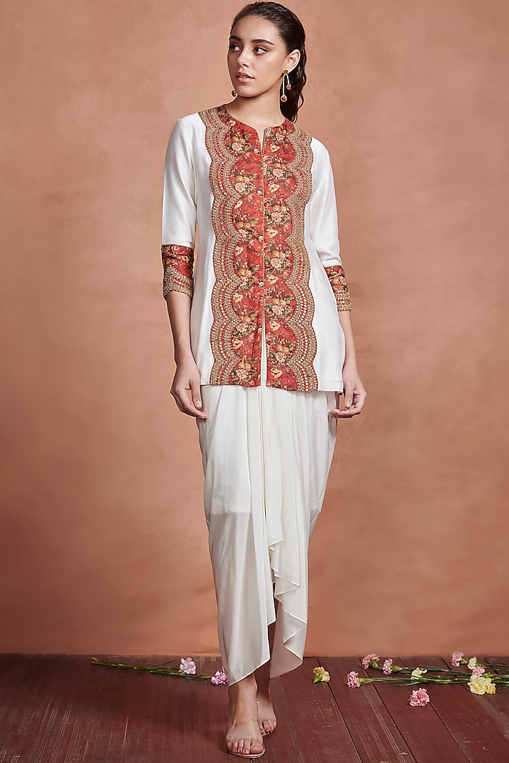 White Silk Embroidered Kurta Set by Aashima Behl at Pernia's Pop Up Shop