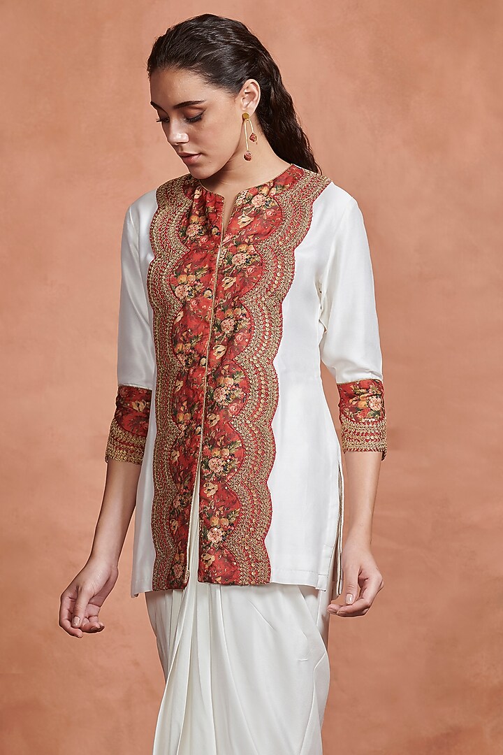 White Silk Embroidered Kurta Set by Aashima Behl at Pernia's Pop Up Shop