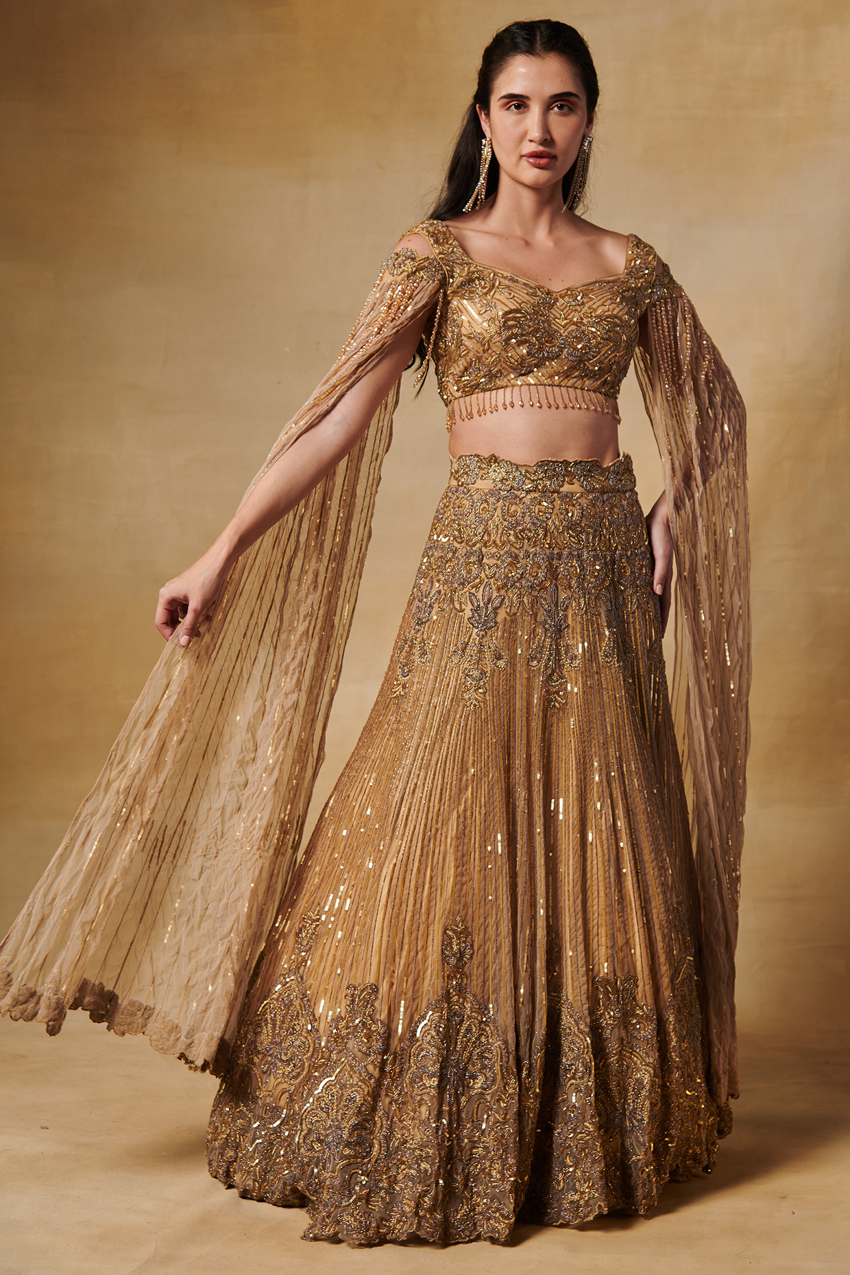 Gold Net Hand Embroidered Bridal Lehenga Set by Aashima Behl at Pernia's Pop Up Shop