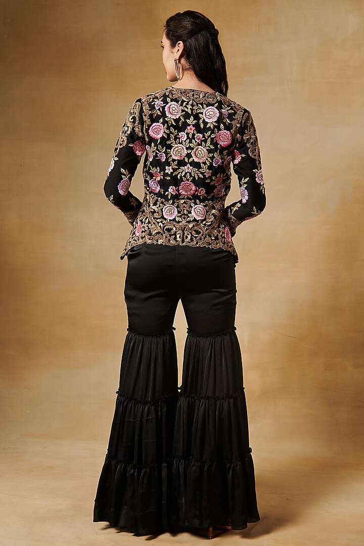 Midnight Black Chinon Gharara Set by Aashima Behl at Pernia's Pop Up Shop