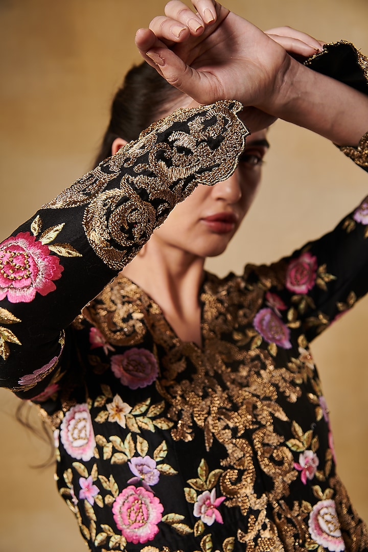 Midnight Black Chinon Gharara Set by Aashima Behl at Pernia's Pop Up Shop