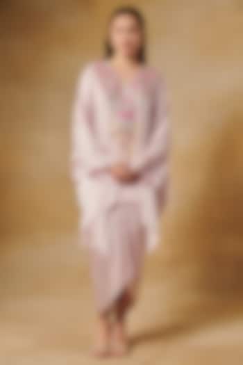 Nude Pink Crepe Satin Draped Skirt Set by Aashima Behl