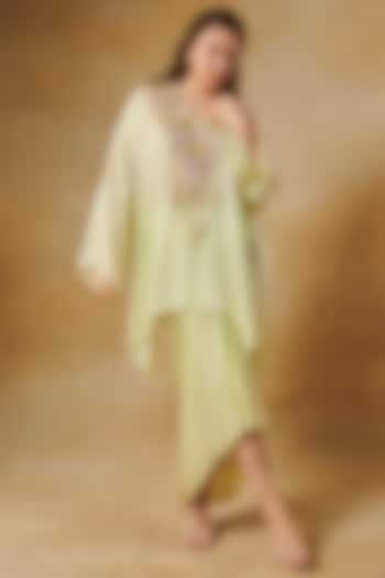 Mint Green Satin Draped Skirt Set by Aashima Behl