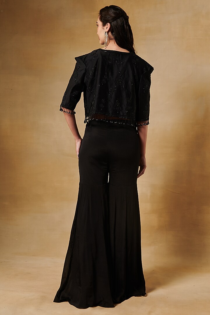 Midnight Black Silk Chanderi Jacket Set by Aashima Behl at Pernia's Pop Up Shop