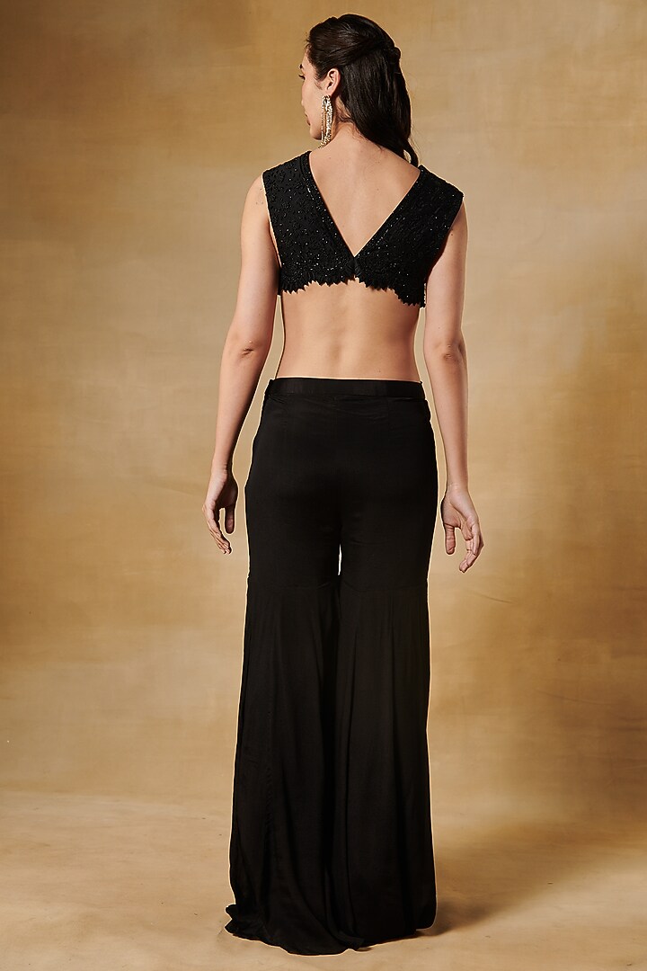 Midnight Black Silk Chanderi Jacket Set by Aashima Behl at Pernia's Pop Up Shop