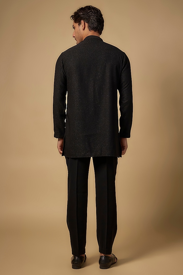 Black Japanese Rayon Thread Embroidered Kurta Set by Abees at Pernia's Pop Up Shop