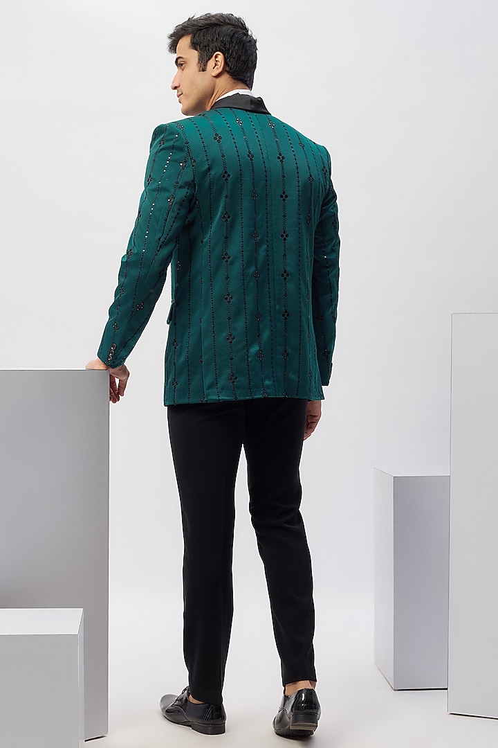 Teal Green Milan Machine Embroidered Tuxedo Set by Abees at Pernia's Pop Up Shop