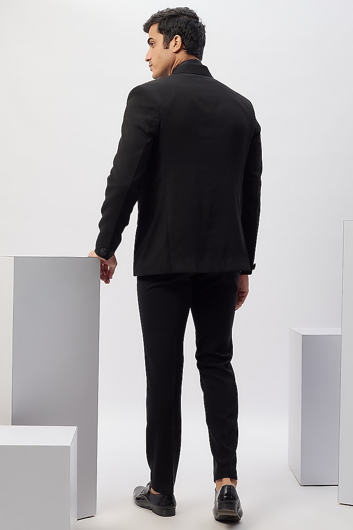 Black Japanese Rayon Hand Work Tuxedo Set by Abees at Pernia's Pop Up Shop