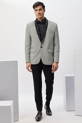 Black & White Tweed Handwork Tuxedo Set by Abees