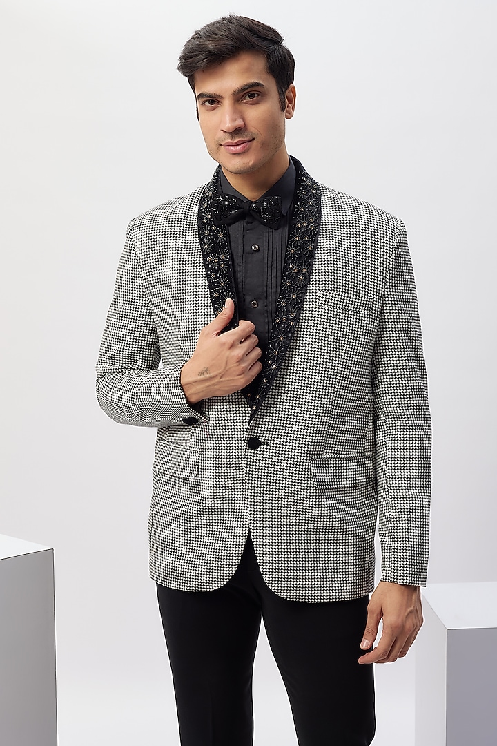 Black & White Tweed Handwork Tuxedo Set by Abees at Pernia's Pop Up Shop