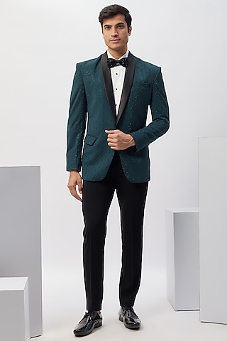 Teal Blue Milan Swarovski Work Tuxedo Set by Abees