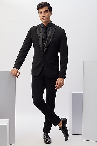Black Japanese Rayon Hand Work Tuxedo Set by Abees