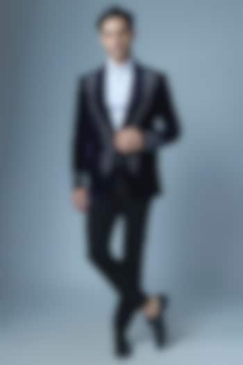 Royal Blue Cotton Velvet Handwork Tuxedo Set by Abees at Pernia's Pop Up Shop