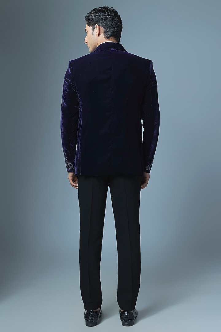 Royal Blue Cotton Velvet Handwork Tuxedo Set by Abees at Pernia's Pop Up Shop