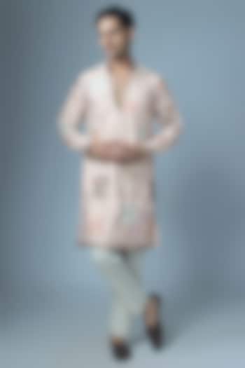 Grey Cotton Silk Floral Embroidered Kurta Set by Abees at Pernia's Pop Up Shop