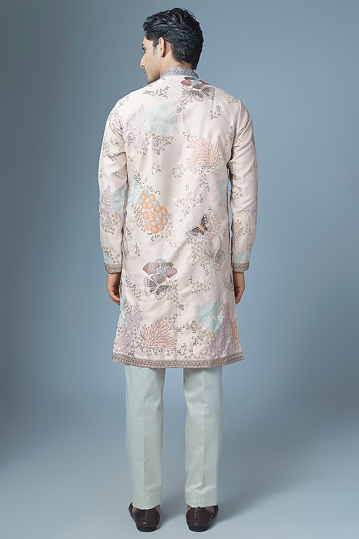 Grey Cotton Silk Floral Embroidered Kurta Set by Abees at Pernia's Pop Up Shop
