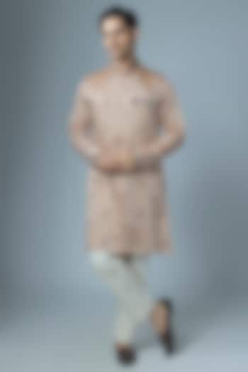 Faint Gold Linen Silk Handwork Kurta Set by Abees at Pernia's Pop Up Shop