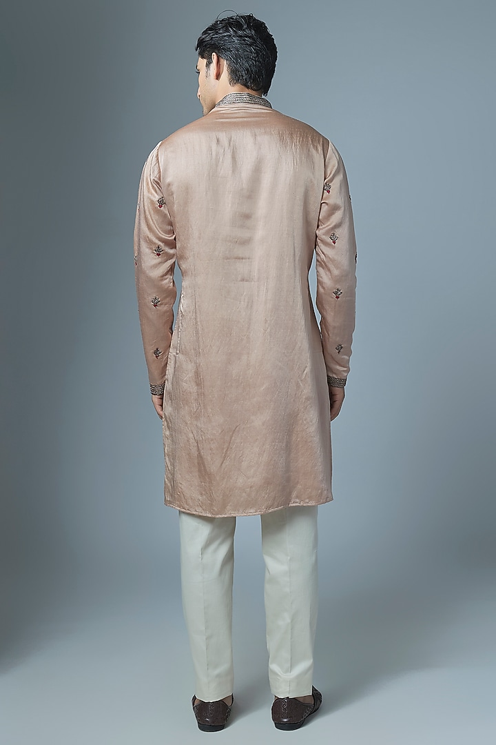 Faint Gold Linen Silk Handwork Kurta Set by Abees at Pernia's Pop Up Shop