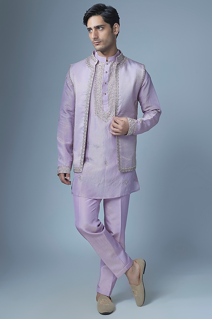 Lavender Tissue Silk Zardosi Handwork Kurta Set by Abees at Pernia's Pop Up Shop