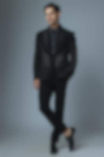 Black Japanese Rayon Sequin Handwork Tuxedo Set by Abees at Pernia's Pop Up Shop