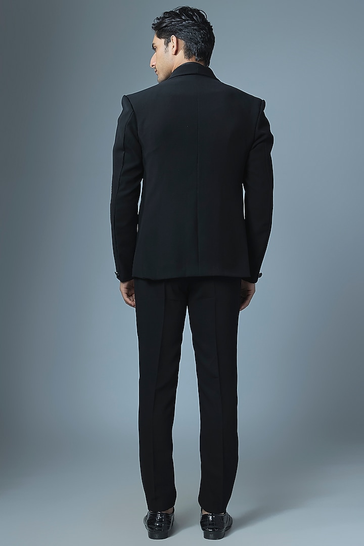 Black Japanese Rayon Sequin Handwork Tuxedo Set by Abees at Pernia's Pop Up Shop