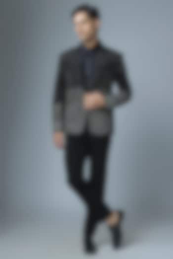 Black Japanese Rayon Cutdana Handwork Tuxedo Set by Abees at Pernia's Pop Up Shop