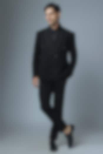 Black Japanese Rayon Beads Handwork Tuxedo Set by Abees at Pernia's Pop Up Shop
