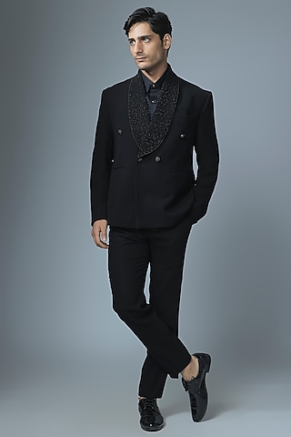 Black Japanese Rayon Beads Handwork Tuxedo Set by Abees