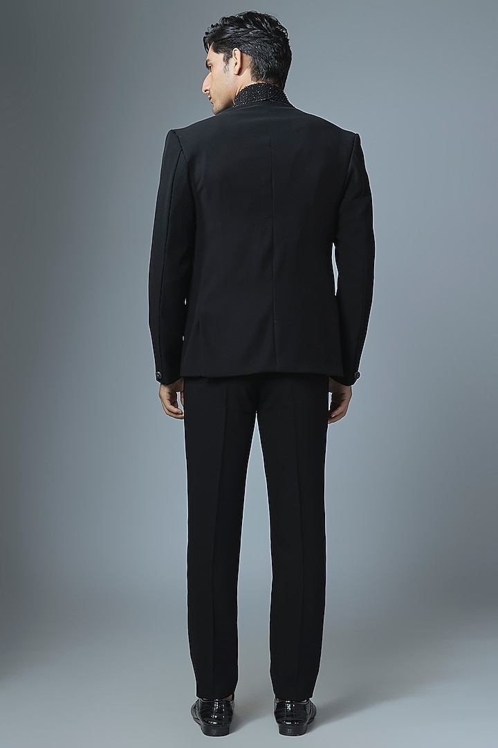 Black Japanese Rayon Beads Handwork Tuxedo Set by Abees at Pernia's Pop Up Shop